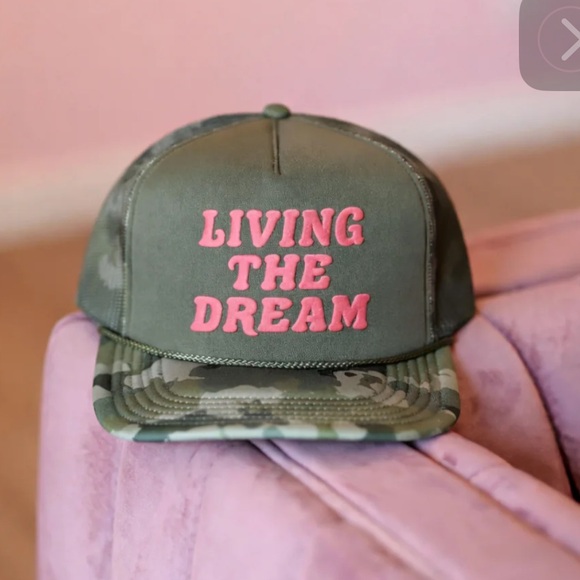 OTTO Accessories - ✨3/$25 bundle- Green Camo Trucker Hat with Pink "Living The Dream" puff art✨
